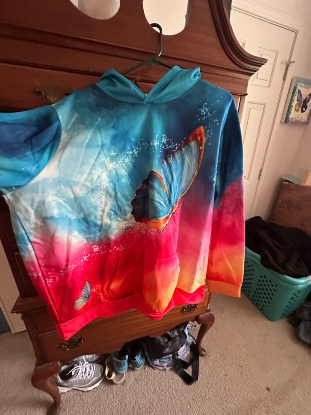 Vibrant Butterfly Ombre Hoodie - Blue, Pink, Orange